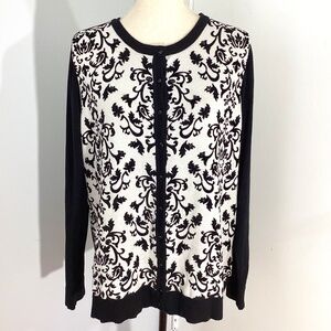 CHARTER CLUB WOMAN PLUS 1X BLACK KNIT CARDIGAN SILVER LUREX BEADS PARTY …